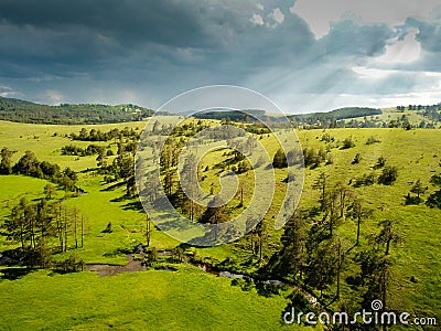 Stormy landscape of the Zlatibor mountain and Crni rzav stream Stock Photo