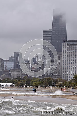 Stormy Morning at Oak Street Beach Editorial Stock Photo