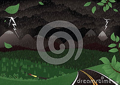 Stormy night landscape Vector Illustration