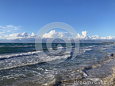 Stormy sea in Acharavi, small resort in Corfu island Stock Photo