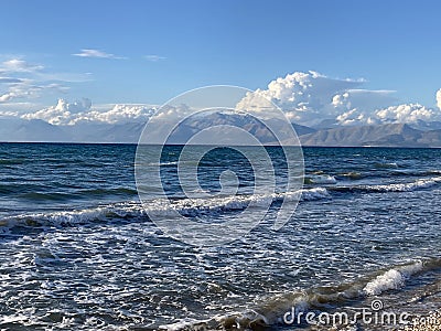 Stormy sea in Acharavi, small resort in Corfu island Stock Photo