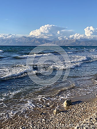 Stormy sea in Acharavi, small resort in Corfu island Stock Photo