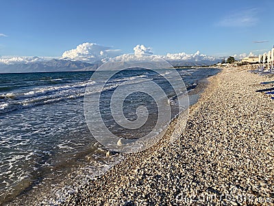 Stormy sea in Acharavi, small resort in Corfu island Stock Photo