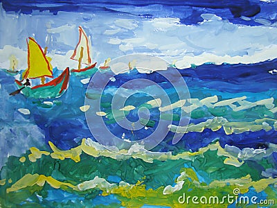 Stormy sea painted by child Stock Photo
