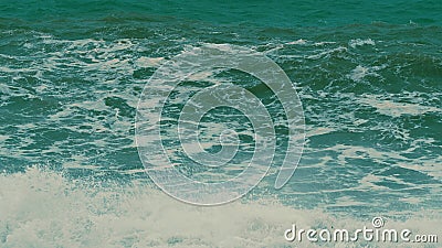 Stormy Sea. Power Of Waves Breaking Splashing. Mighty Ocean Wave Rolling Slowly And Crashing Against Coast. Stock Photo