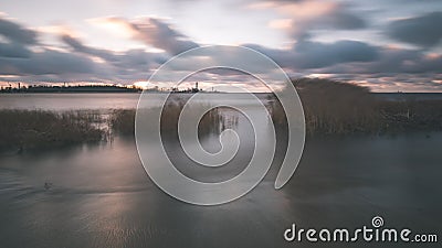 Stormy sea in winter with white waves crushing. long exposure - Stock Photo