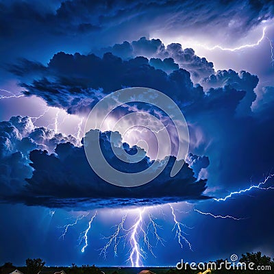 A stormy sky with multiple lightning strikes represents a severe Cartoon Illustration
