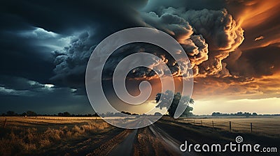 Stormy sky with tornadoes and lightning, a powerful and dynamic representation of the force of nature Stock Photo