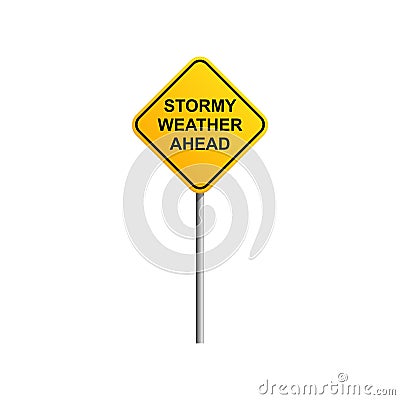 Stormy weather ahead road sign with blue sky and cloud background Stock Photo