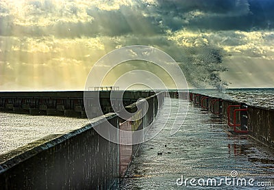 Stormy weather. sunbeams clouds & sea Stock Photo