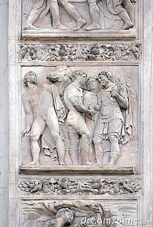 The Story of Joseph and His Brethren by Amico Aspertini, right door of San Petronio Basilica in Bologna Stock Photo