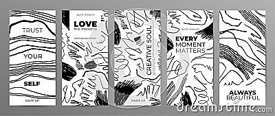 Story template for social media. Doodle, swirls and line art. Vector posters set with typography. Vector Illustration