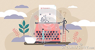 Story vector illustration. Flat tiny literature text author persons concept Vector Illustration