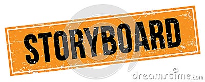 STORYBOARD text on black orange grungy rectangle stamp Stock Photo