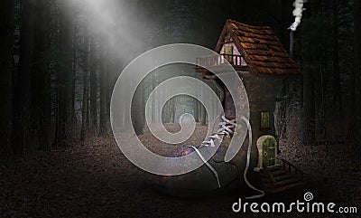 Storybook Fairytale Shoe House, Home, Forest, Woods Stock Photo