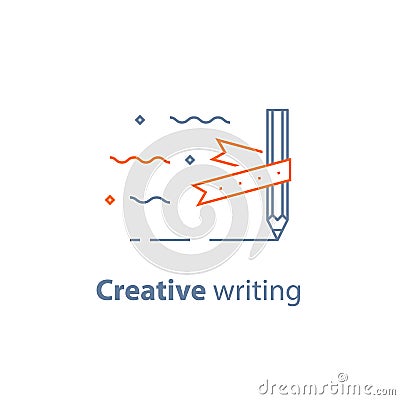 Storytelling concept, creative writing, pencil and ribbon, copywriting, linear icon Vector Illustration