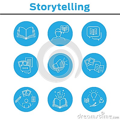 Storytelling Icon Set with Speech Bubbles Vector Illustration