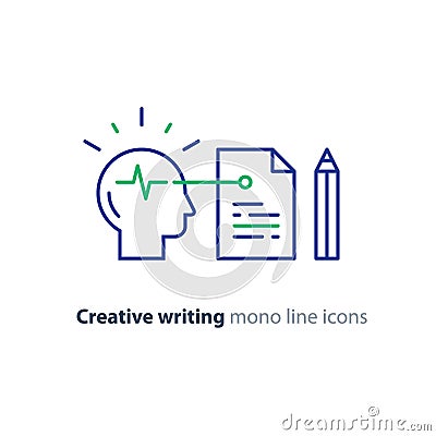 Storytwlling and creative writing, neuroscience and psychology concept logo, science research Vector Illustration