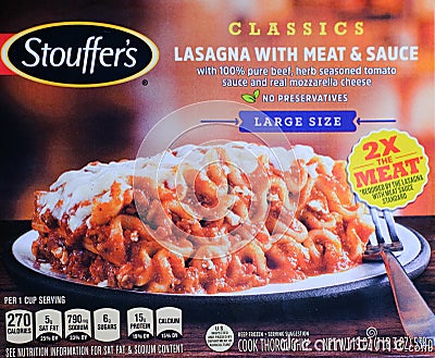 Stouffers Frozen Lasagna Editorial Stock Photo