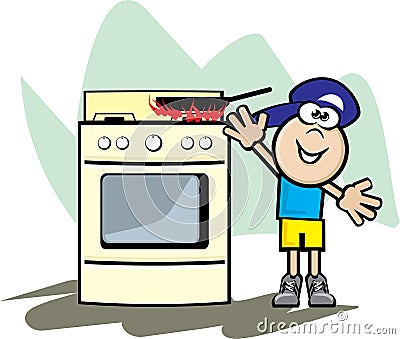 Stove and child danger Vector Illustration