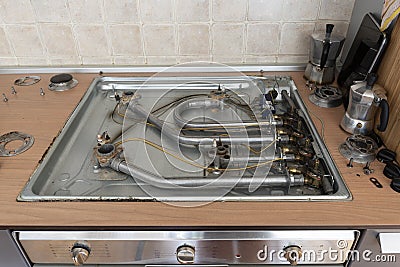 Stove maintenance, under the forniture Stock Photo