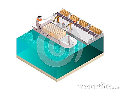 Stowing Ship Isometric Composition Vector Illustration