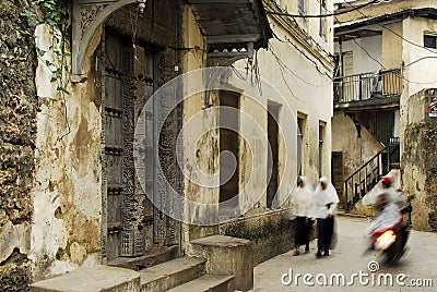 Stowntown alley ways on Zanzibar Island, off the coast of Tanzan Stock Photo