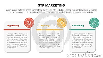 stp marketing strategy model for segmentation customer infographic with big round square box 3 points for slide presentation Stock Photo