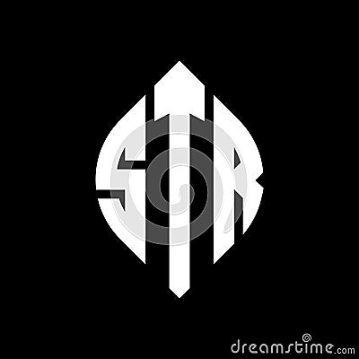 STR circle letter logo design with circle and ellipse shape. STR ellipse letters with typographic style. The three initials form a Vector Illustration