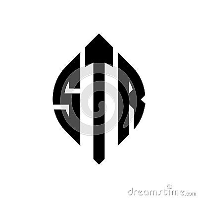 STR circle letter logo design with circle and ellipse shape. STR ellipse letters with typographic style. The three initials form a Vector Illustration