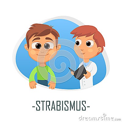 Strabismus medical concept. Vector illustration. Cartoon Illustration