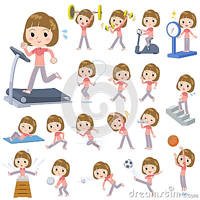 Straight bangs hair pink wear woman Sports & exercise Vector Illustration