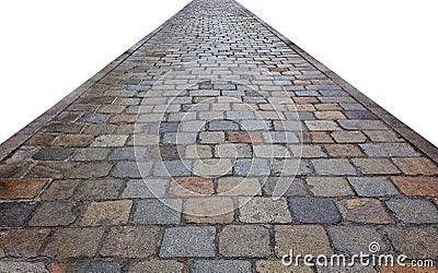 Straight cobblestone road isolated on white Stock Photo