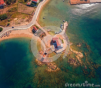 Straight down view of Kardamyli port. Stock Photo