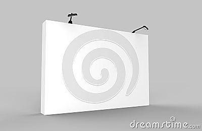 Straight Exhibition Tension Fabric Display Banner Stand Backdrop for trade show advertising stand with LED OR Halogen Light. 3d re Stock Photo