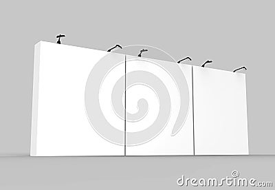 Straight Exhibition Tension Fabric Display Banner Stand Backdrop for trade show advertising stand with LED OR Halogen Light. 3d re Stock Photo