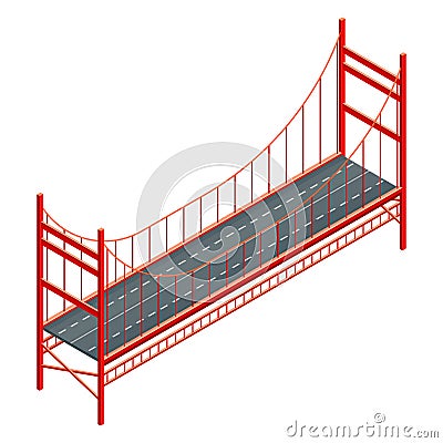 Straight and Fixed Asphalted Bridge with Metal Tie Rods Isometric Vector Illustration Vector Illustration