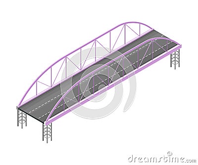 Straight and Fixed Asphalted Bridge with Metal Tie Rods Isometric Vector Illustration Vector Illustration