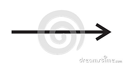 Straight long arrow, right thin line, black cursor, horizontal element, thick pointer vector icon. Simple illustration Vector Illustration