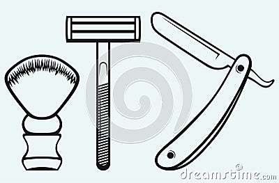 Straight razor and shaving brush Vector Illustration