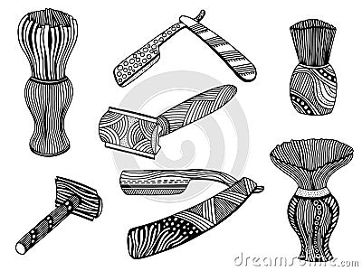 Straight razor and shaving brush Vector Illustration