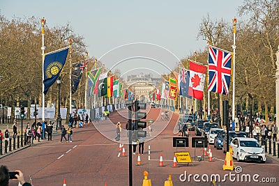 The straight road, The Mall with many countries flags Editorial Stock Photo