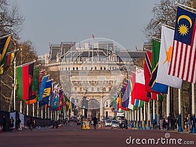 The straight road, The Mall with many countries flags Editorial Stock Photo