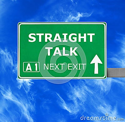 STRAIGHT TALK road sign against clear blue sky Stock Photo