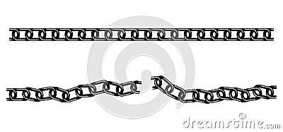 Straight Unbroken Tileable Chain and Wavy Broken Chain Silhouettes Vector Illustration