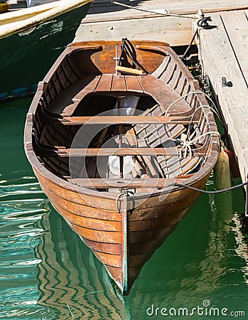 Straight View of Old Wooden Row Boat Stock Photo