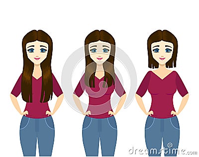 Straightening Hair Differen Type Concept with Girl. Vector Vector Illustration