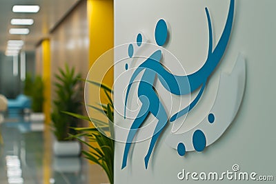 A straightforward image of a sign displayed on the side of a building, providing clear information and directions, Design a logo Stock Photo