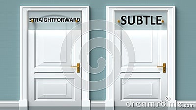 Straightforward and subtle as a choice - pictured as words Straightforward, subtle on doors to show that Straightforward and Cartoon Illustration