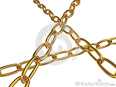 Strained chains from golden metal. Security and power concept. Stock Photo